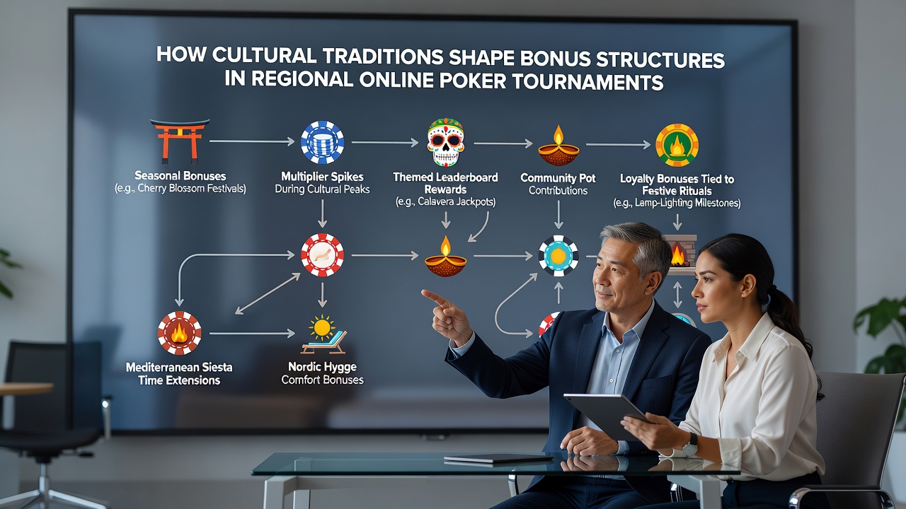 Players engaging in a culturally themed online poker tournament with regional bonus overlays visible on screen