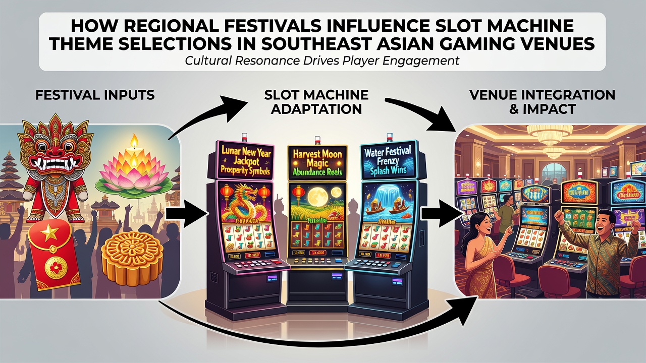 Close-up view of a festival-themed slot machine interface in an Asian casino